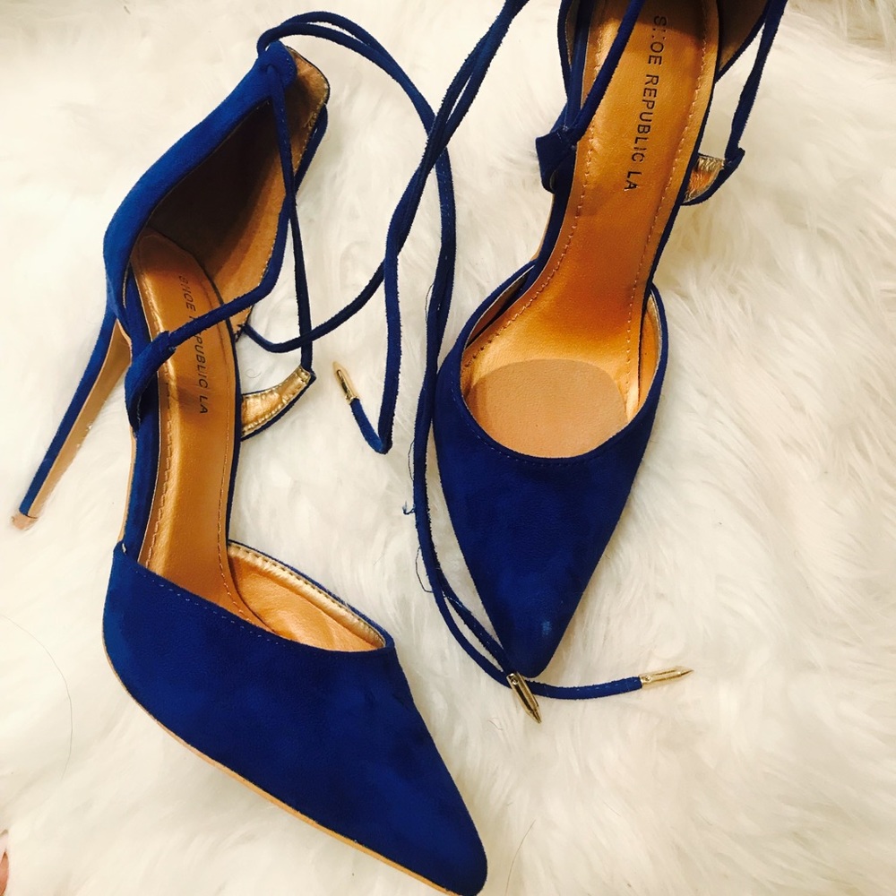 Royal blue lace up stiletto heels